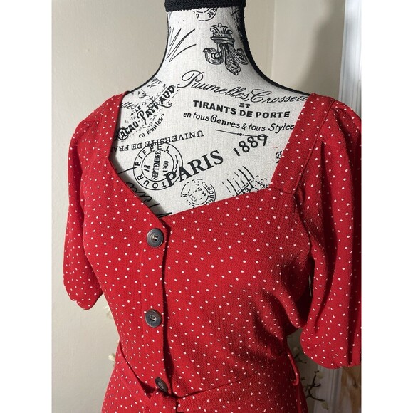 MONTEAU Red Polka Dot Puff Sleeve Mini Dress X-SMALL Swweetheart - Picture 2 of 9